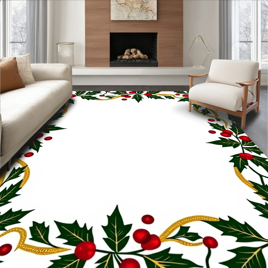 Festive Holly Berry Garland Border Rug