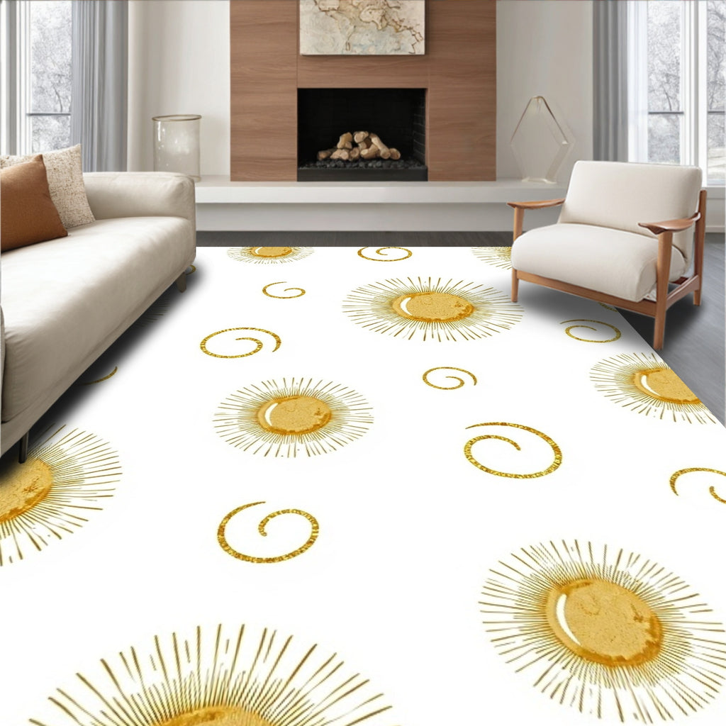 Golden Sunburst Swirls Rug