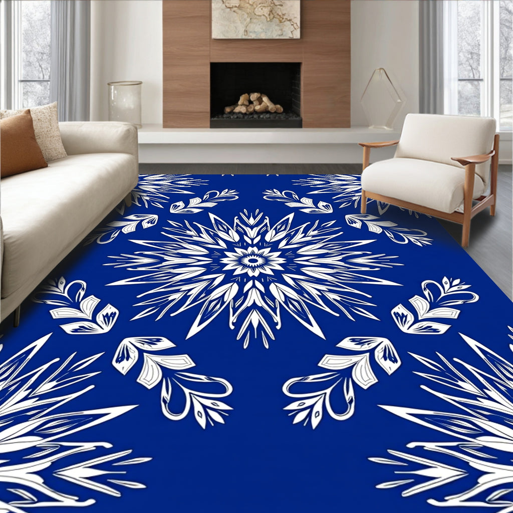 Royal Blue White Radial Floral Rug