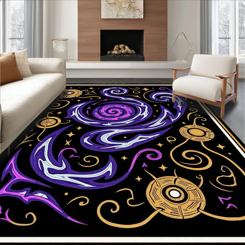 Cosmic Purple Swirl Golden Orb Rug