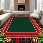 Rustic Red Green Plaid Holly Border Rug