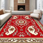 Crimson Ivory Floral Medallion Border Rug