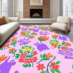 Vibrant Pink Floral Rabbit Meadow Rug