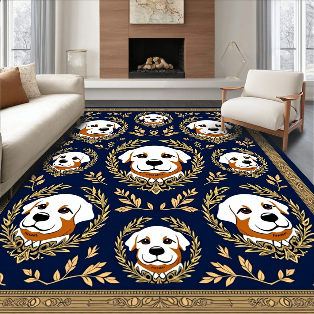 Golden Laurel Dog Portrait Navy Rug