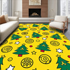 Yellow Christmas Trees Stars Circles Rug