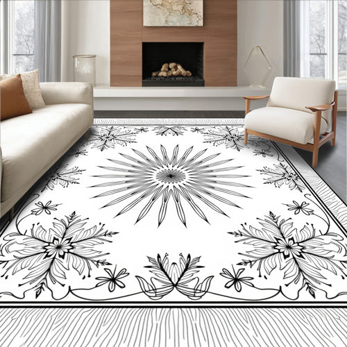 Black White Starburst Snowflake Medallion Rug