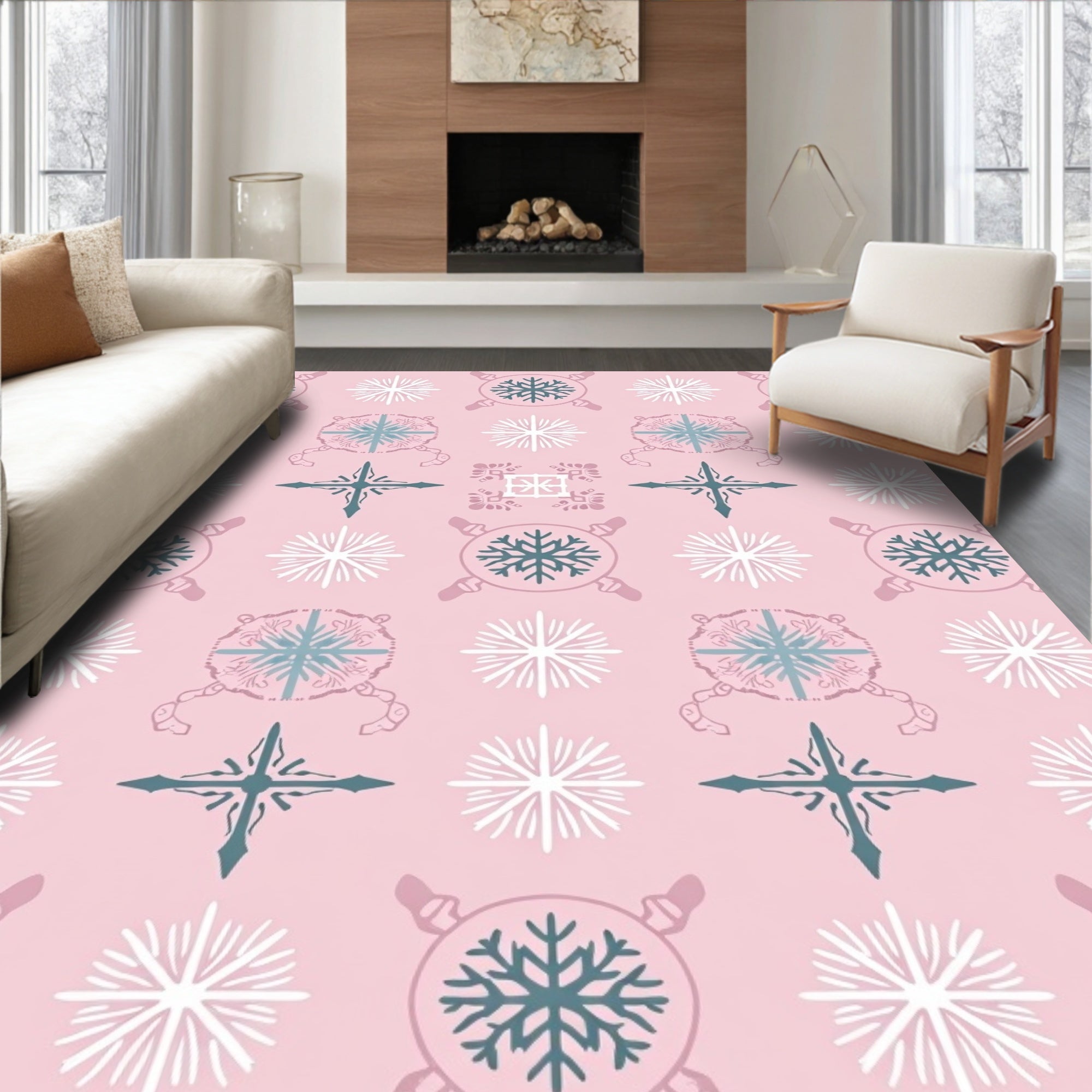 Pale Pink Snowflake Medallion Mix Rug