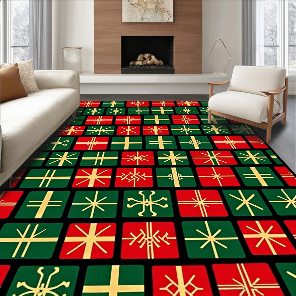 Festive Red Green Wrapped Gifts Rug