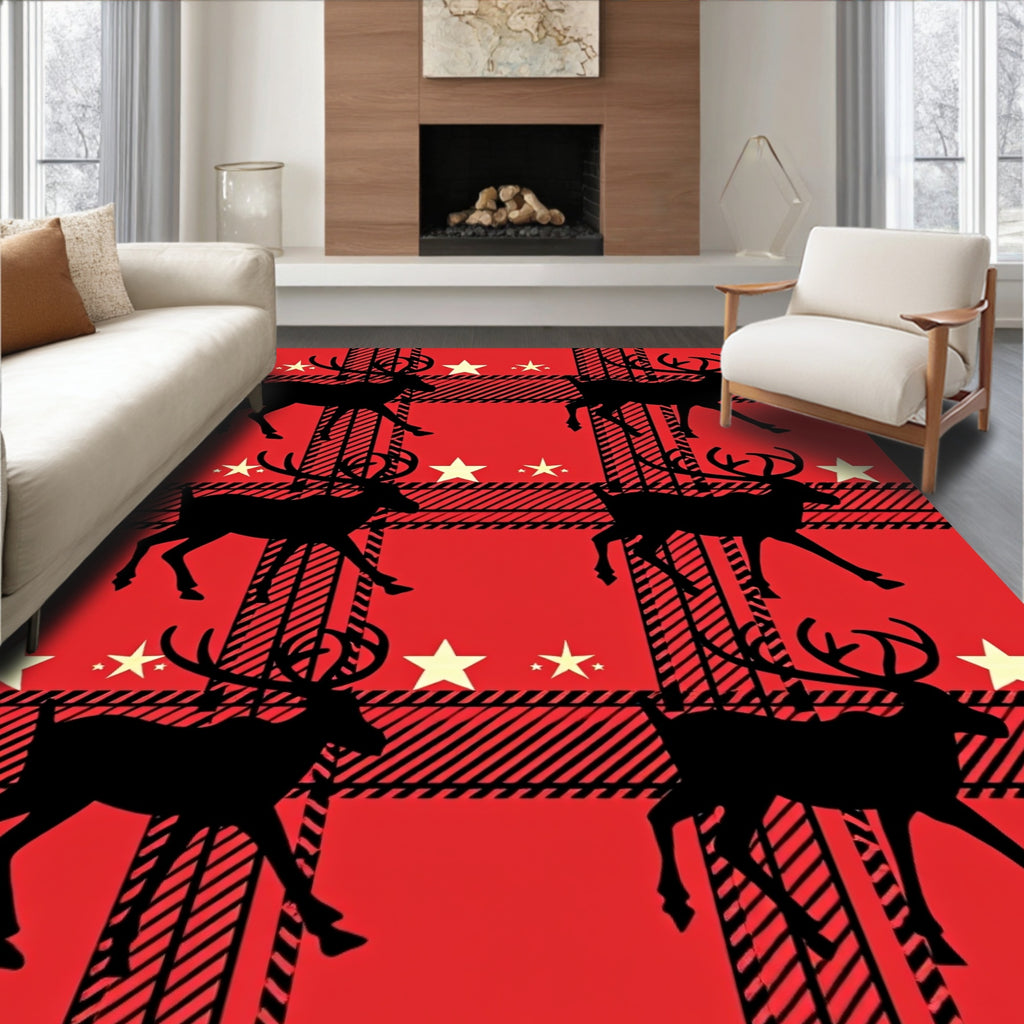Red Buffalo Plaid Reindeer Stars Rug