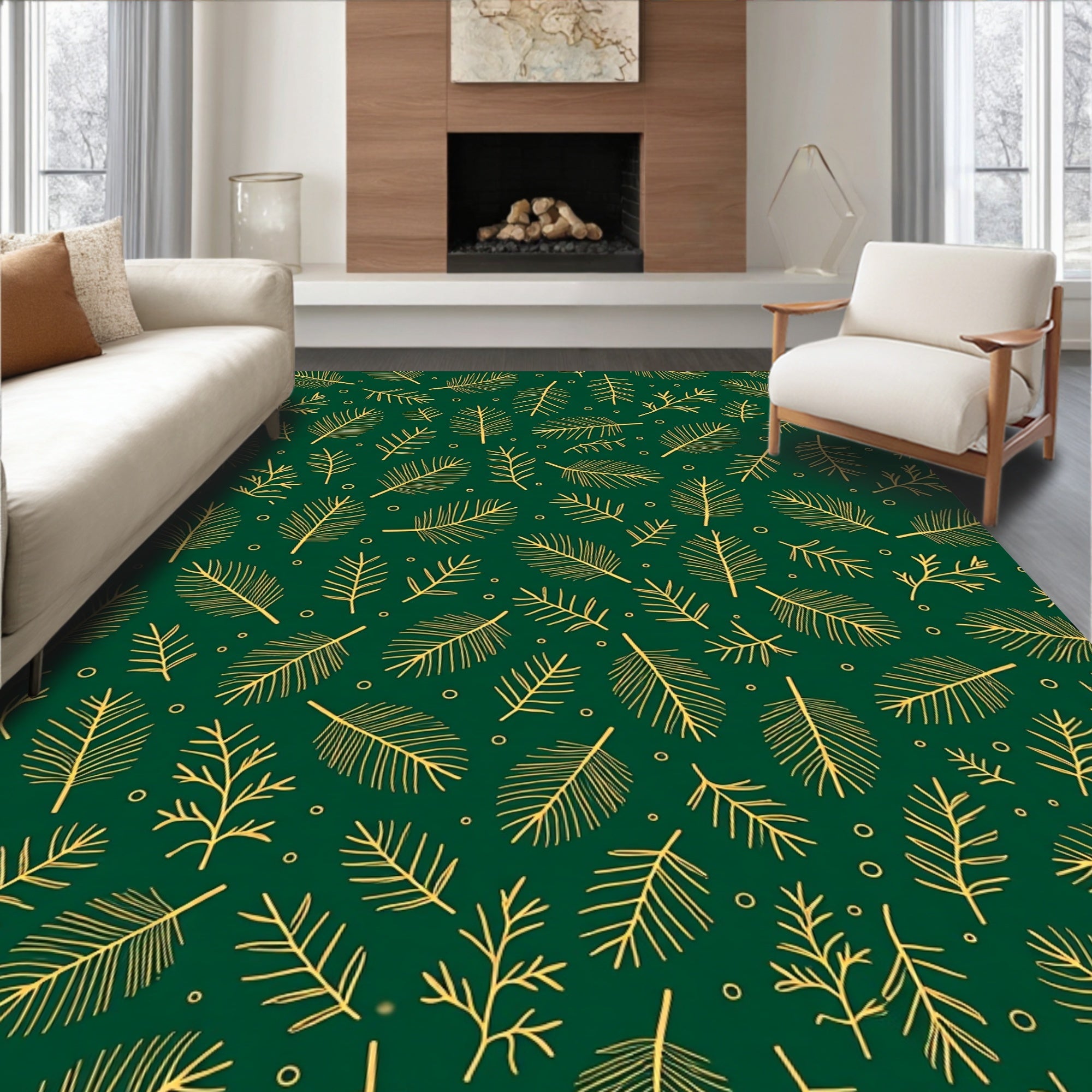 Emerald Green Pine Needle Botanical Rug