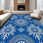 White Sunburst Mandala Blue Rug