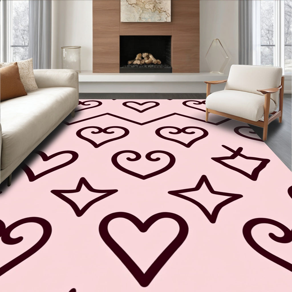 Pink Hearts And Stars Zigzag Rug