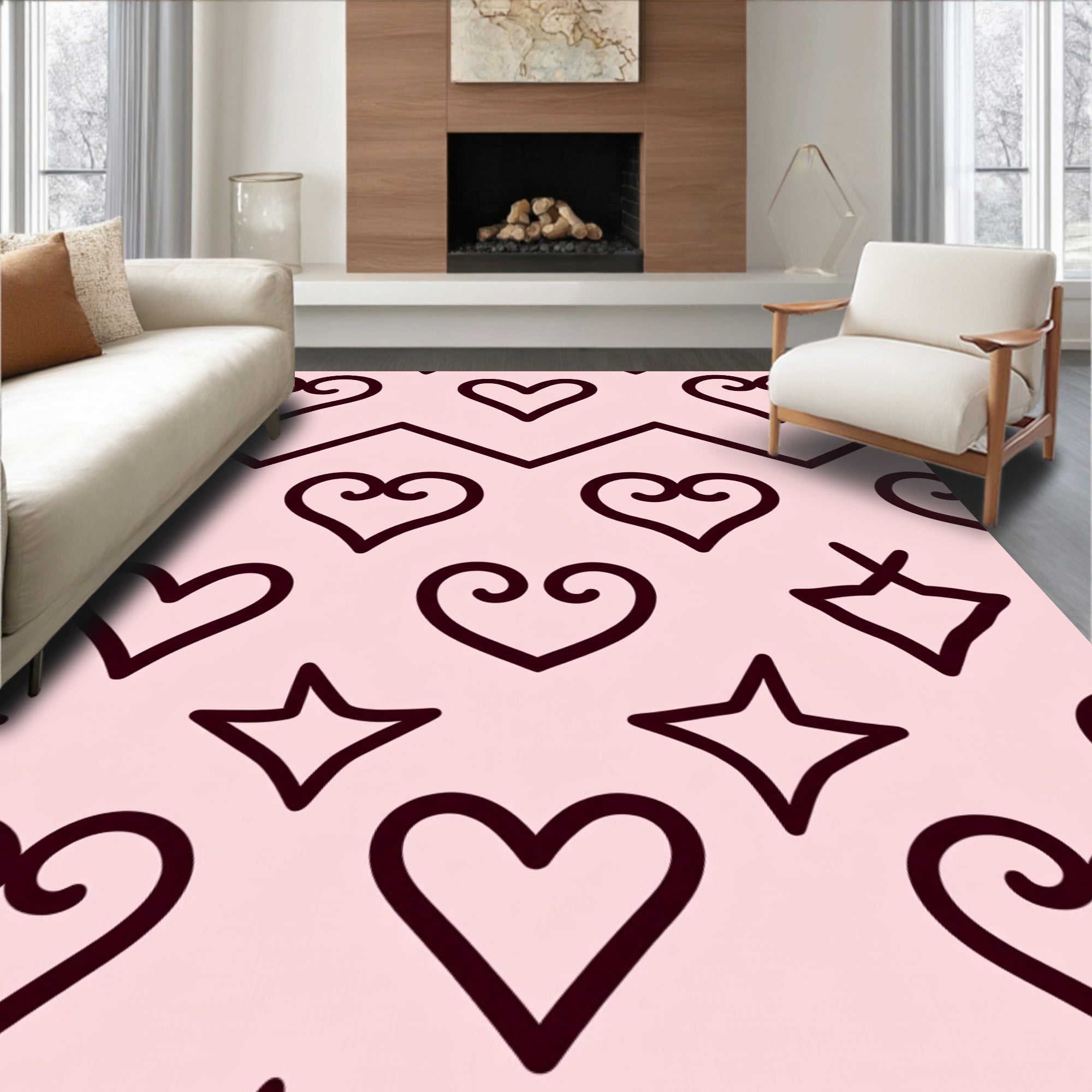 Pink Hearts And Stars Zigzag Rug