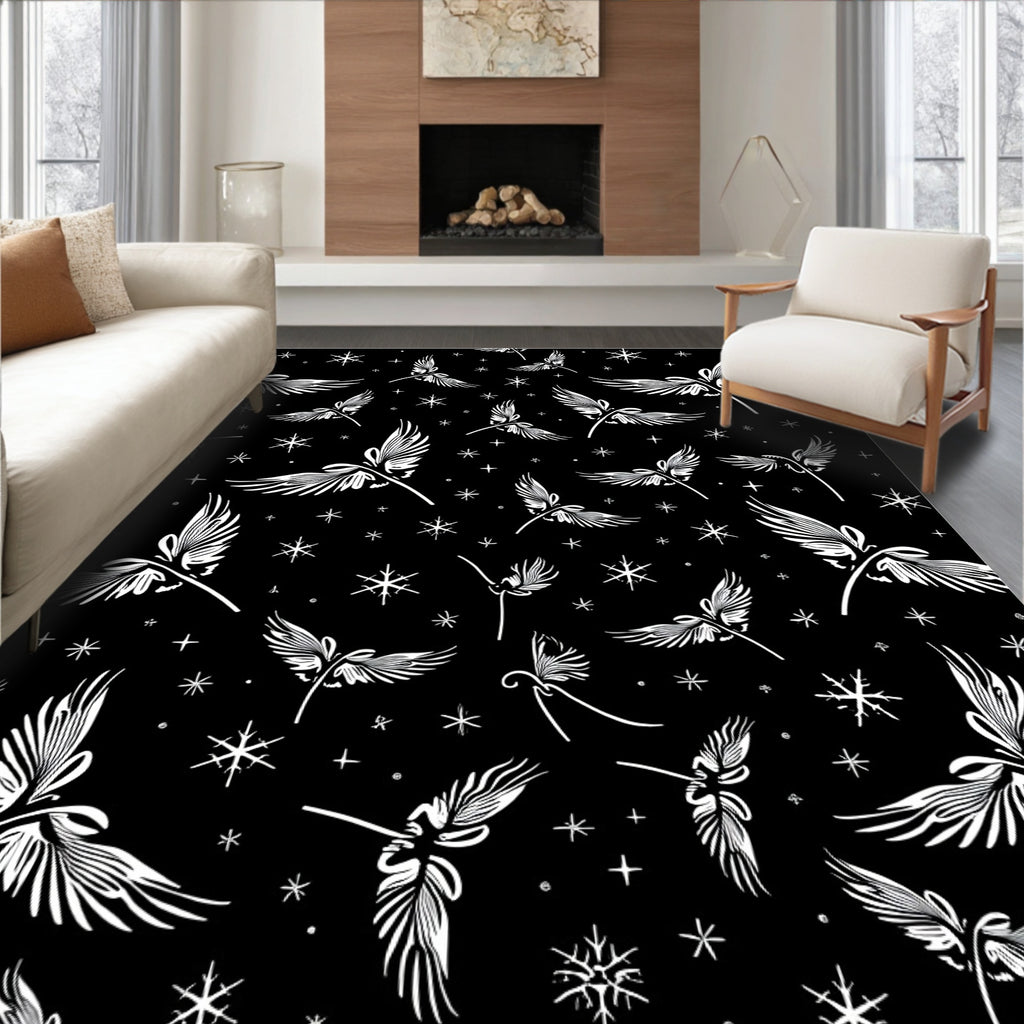 Whimsical White Winged Angel Snowflake Rug