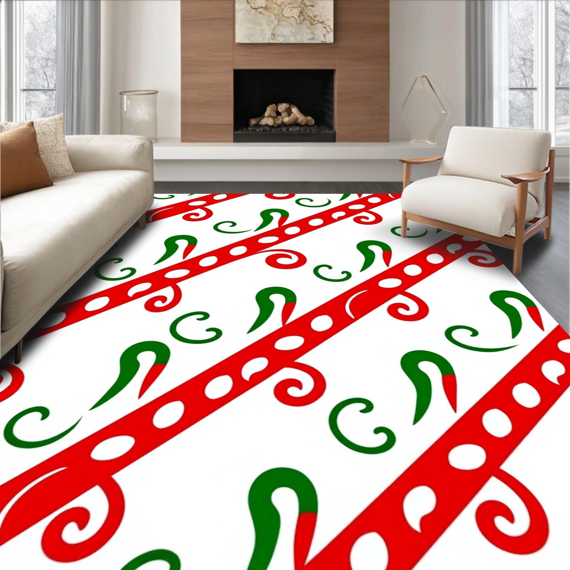 Red Green Diagonal Swirl Stripe Rug