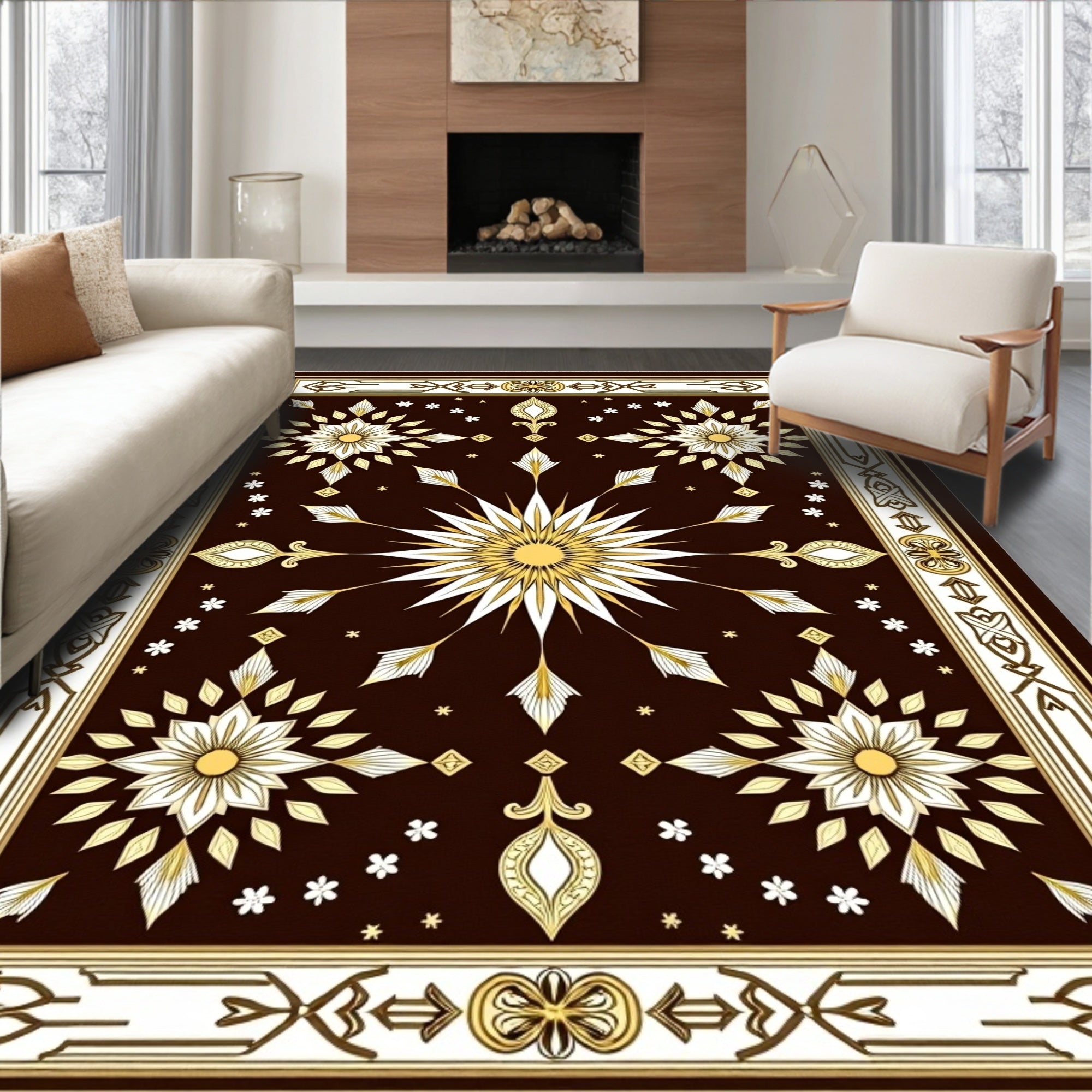 Rich Brown Sunburst Medallion Rug