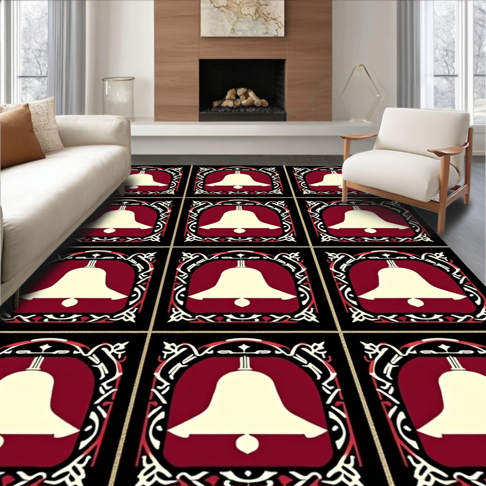 Gothic Bell Burgundy Black Border Rug