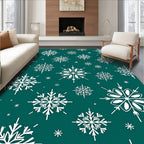 White Snowflake Teal Background Rug