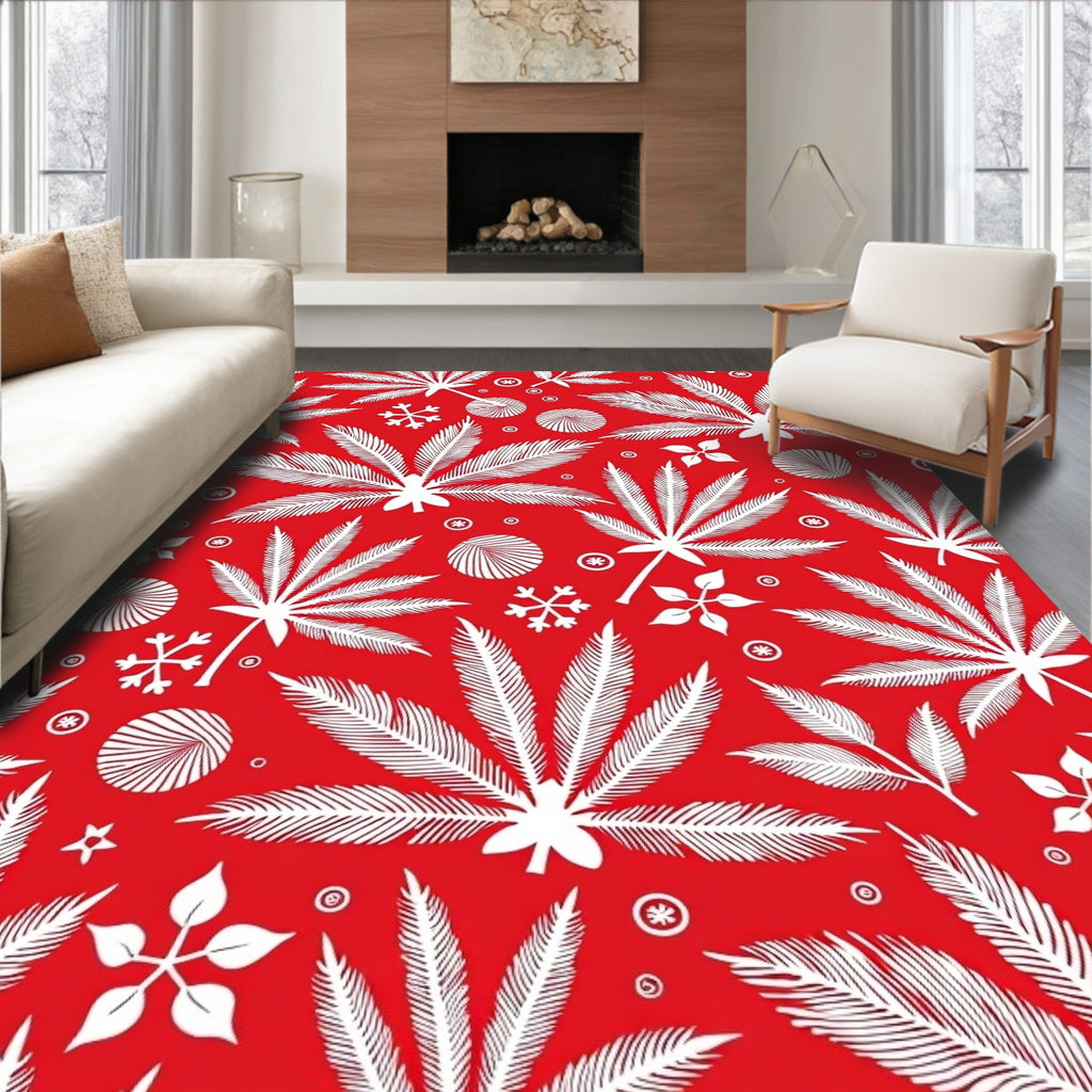 Bold Red White Leaf Snowflake Scatter Rug