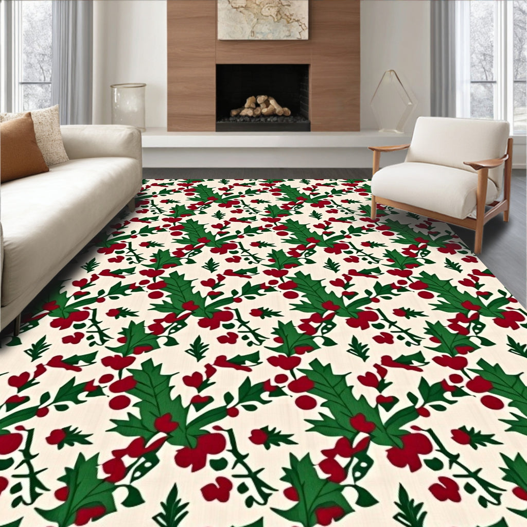 Festive Holly Berry Garland Rug