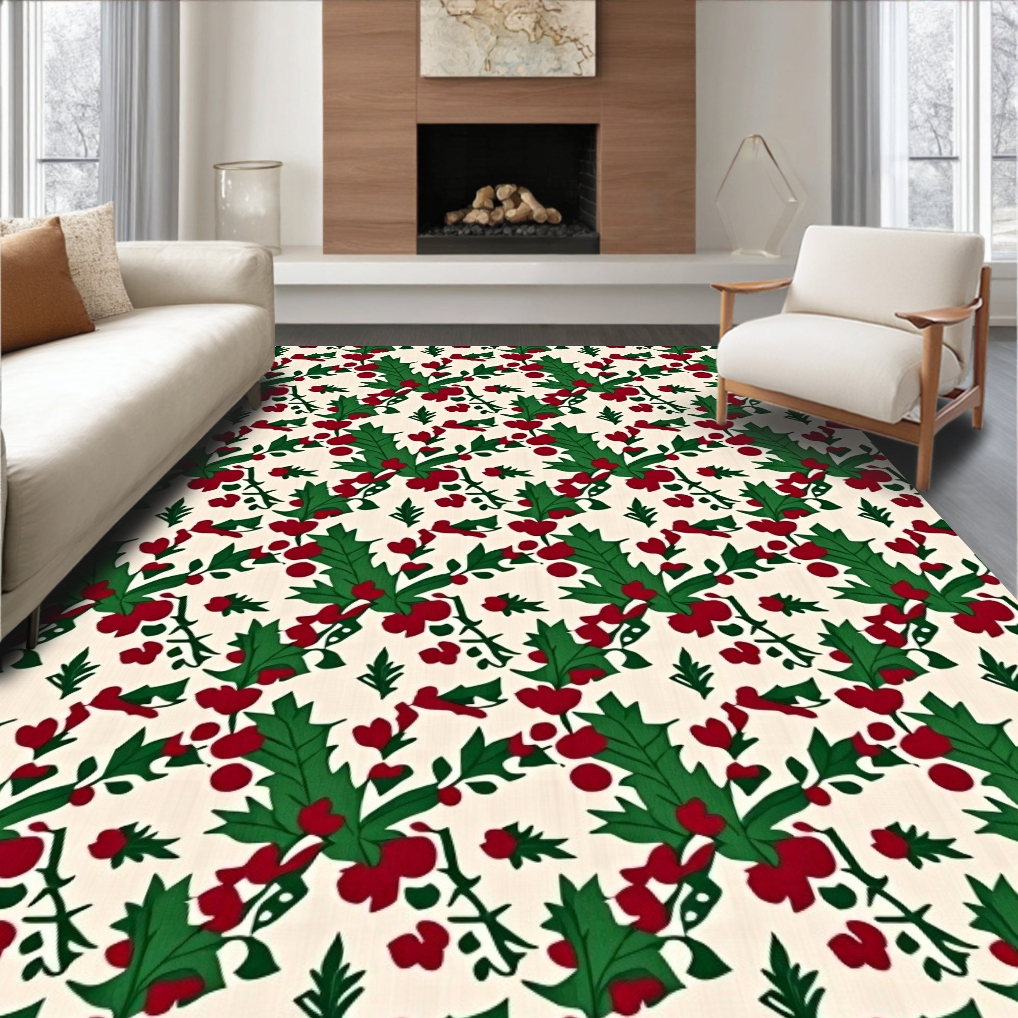 Festive Holly Berry Garland Rug