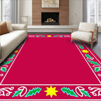 Red White Green Yellow Holly Star Border Rug