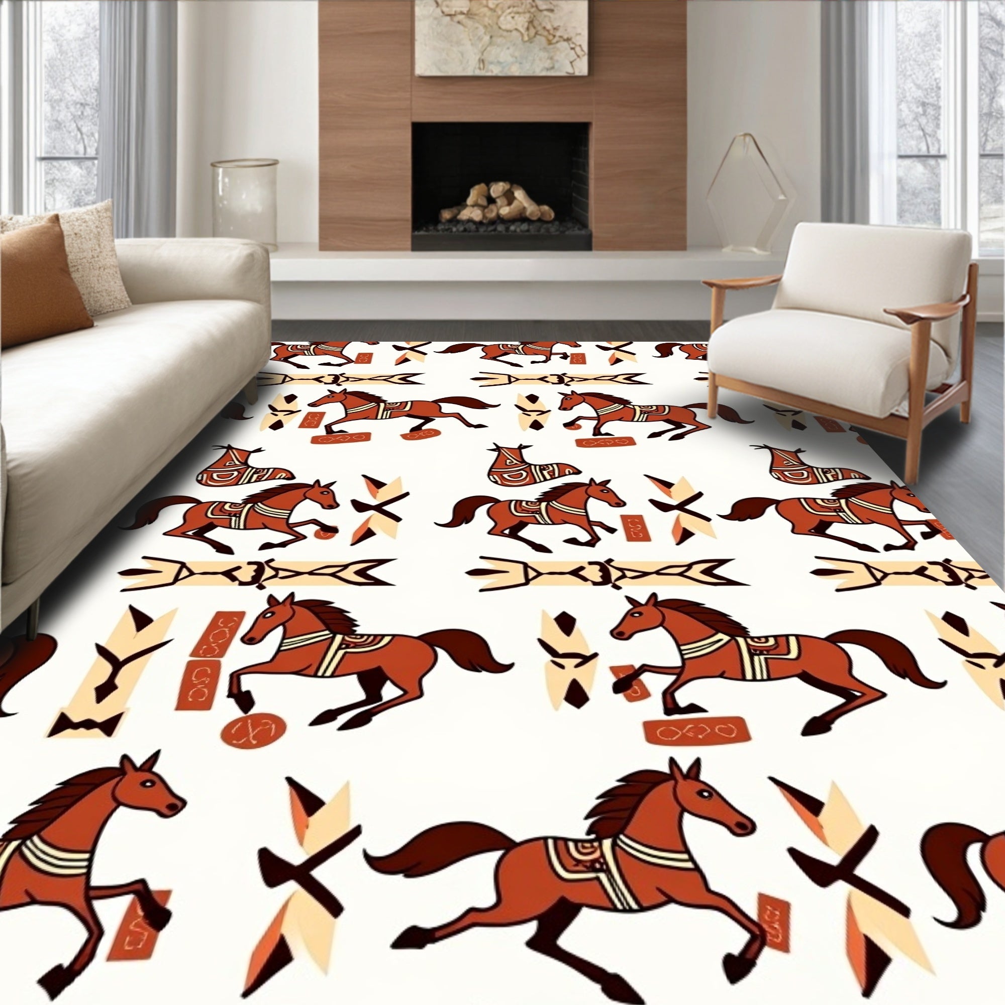 Earthy Horse Gallop Tribal Repeat Rug