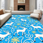 White Deer Blue Floral Swirl Rug