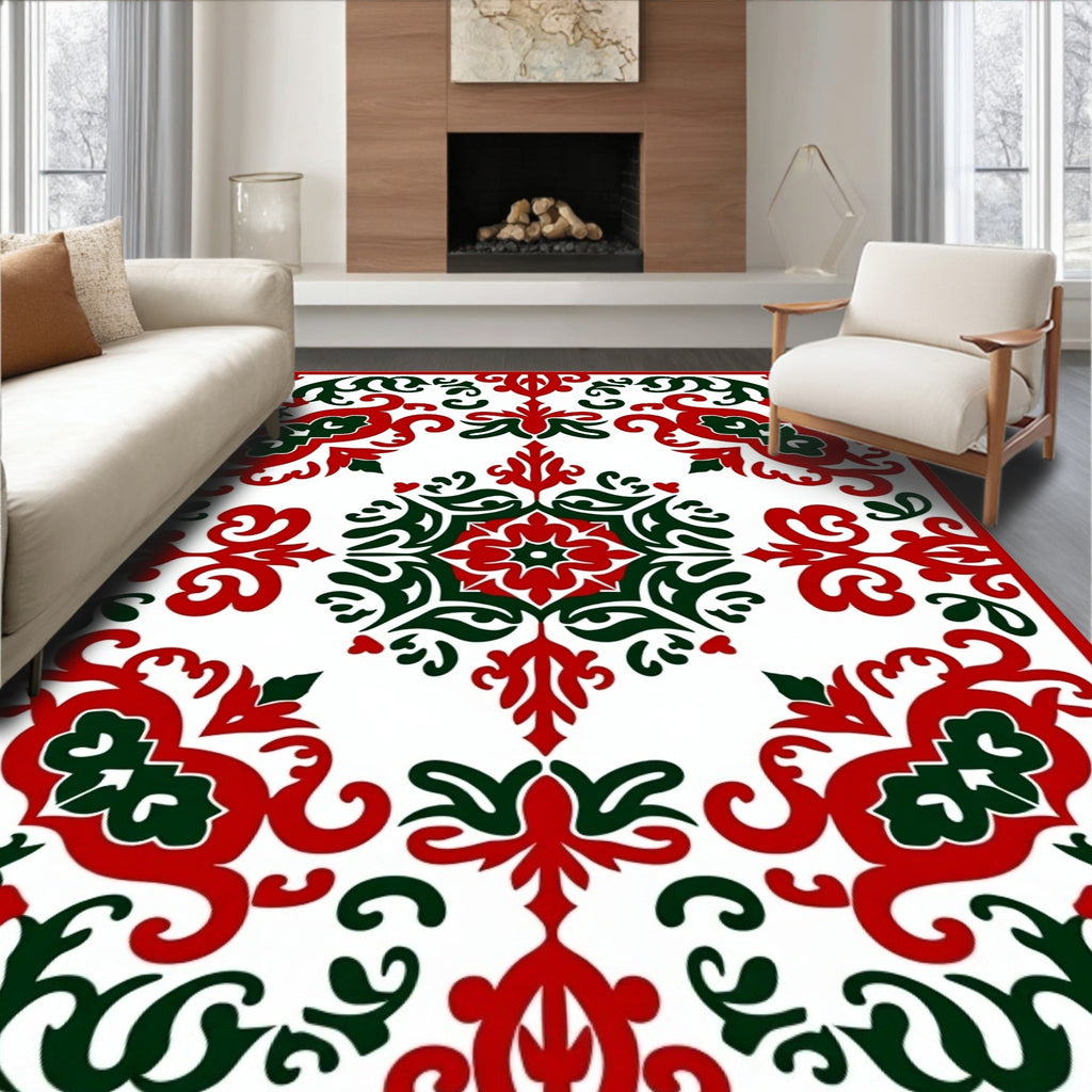Crimson Emerald Floral Scroll Rug