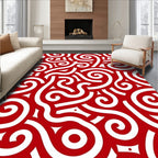 Crimson White Swirls Abstract Art Rug