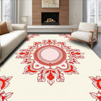 Crimson Floral Medallion Cream Rug