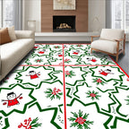 Red Festive Snowman Star Garland Rug