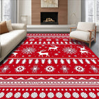 Red White Deer Snowflake Nordic Rug