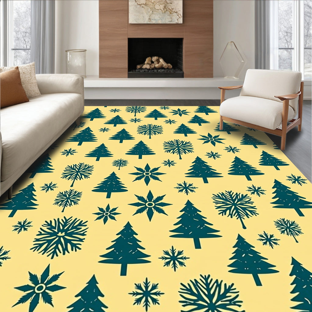 Teal Pine and Snowflake Scatter Rug