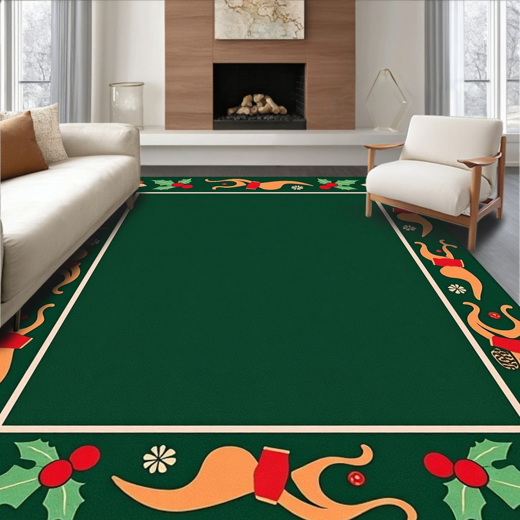Vintage Red Orange Holly Swirls Rug