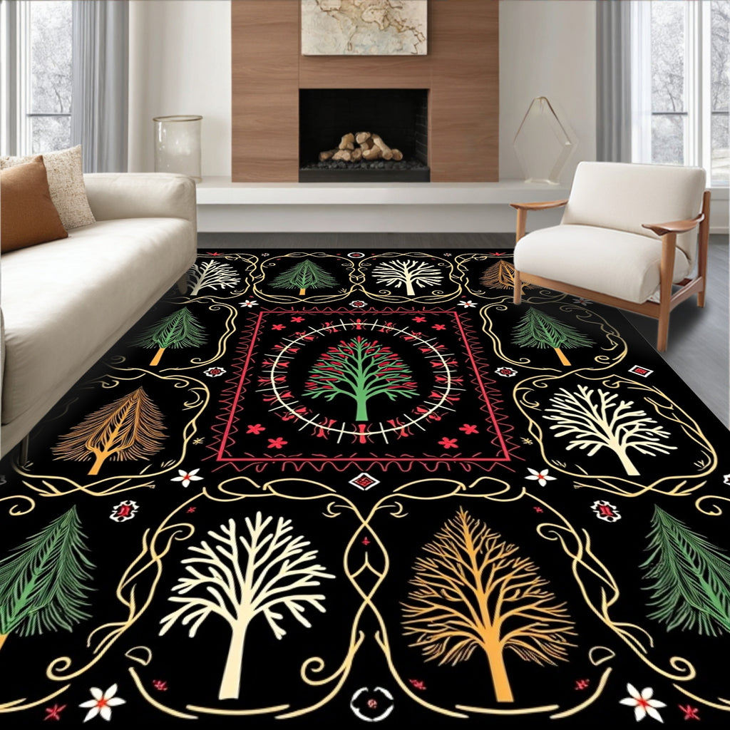 Folk Art Woodland Tree Medallion Rug
