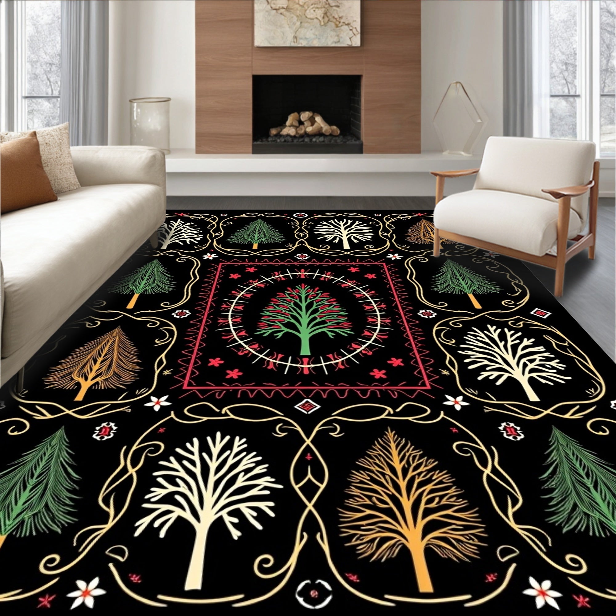 Folk Art Woodland Tree Medallion Rug
