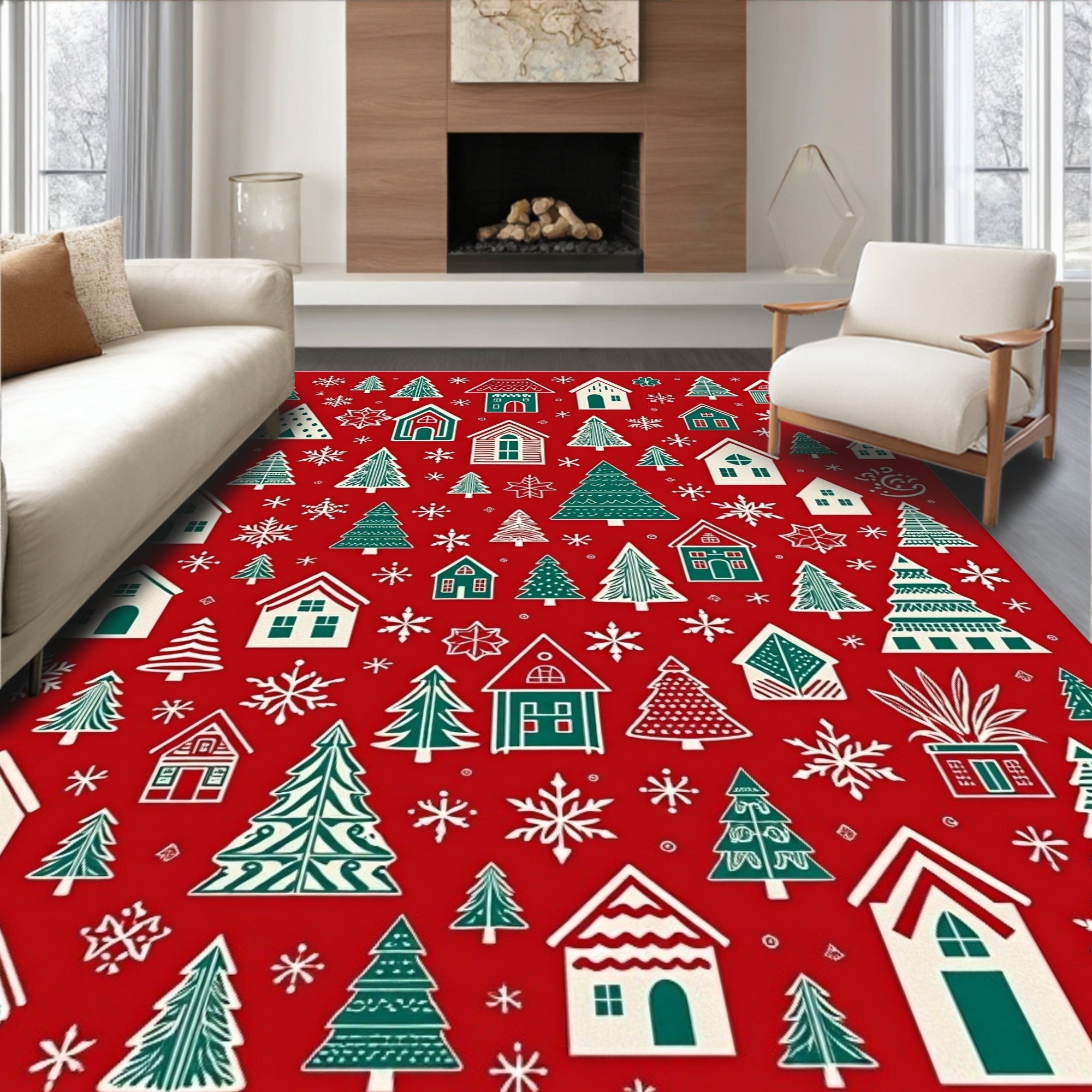 Christmas Village Houses And Trees Rug