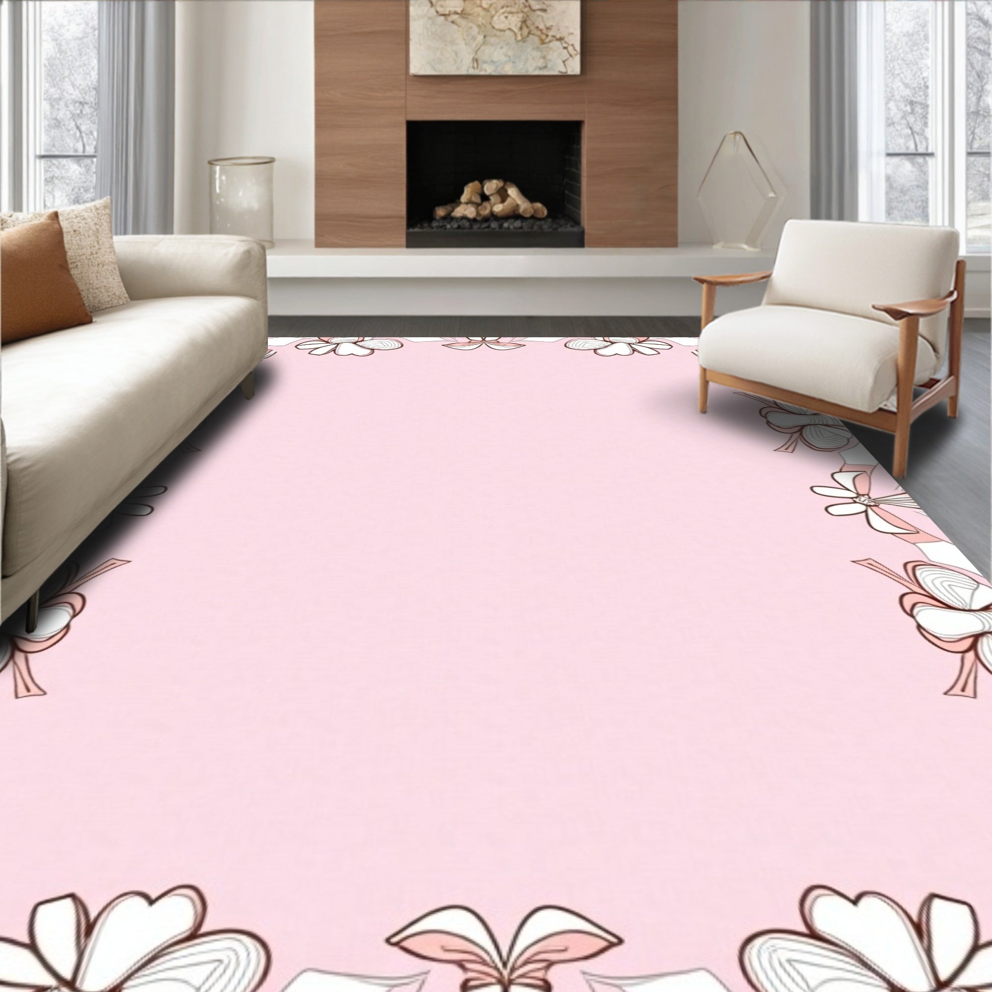 Pale Pink Bow Ribbon Border Rug