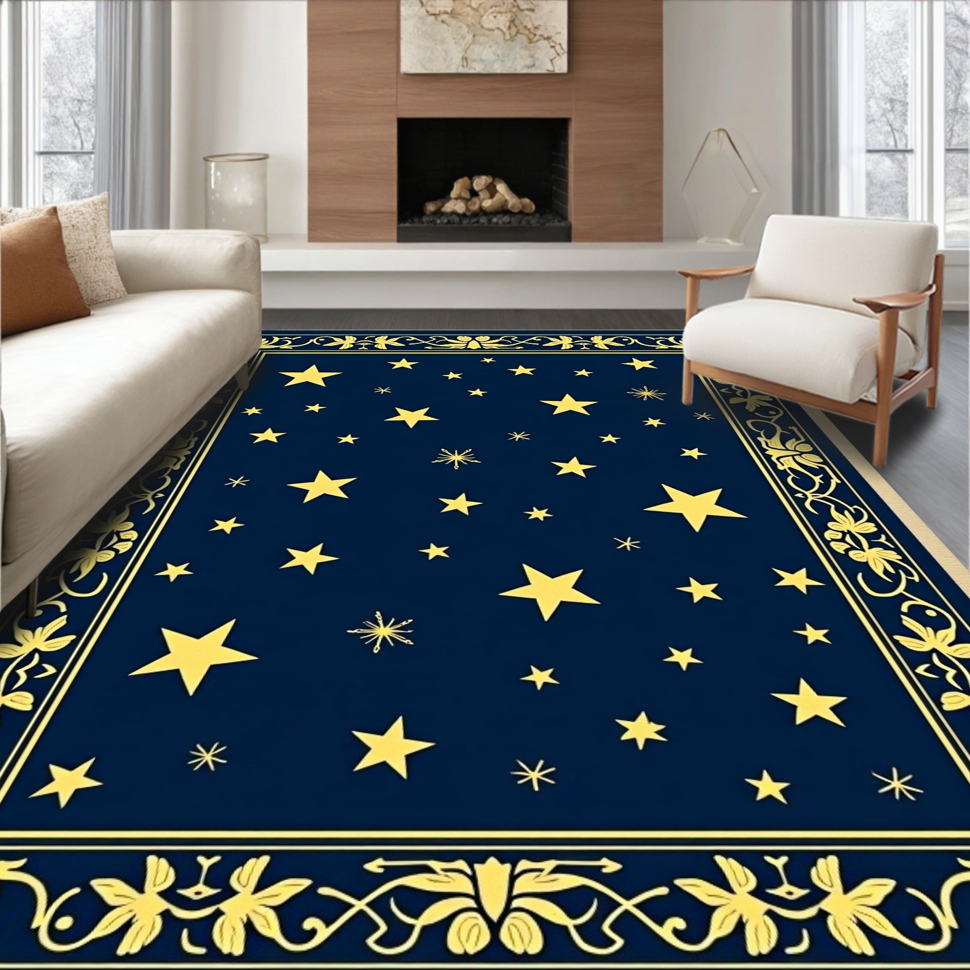 Midnight Yellow Starry Constellation Rug