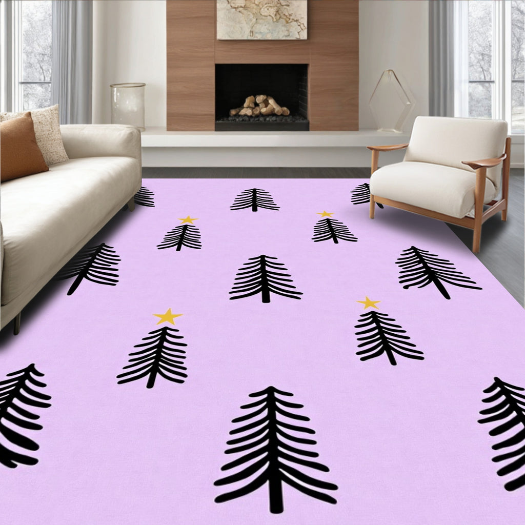 Pastel Lilac Christmas Tree Star Repeat Rug
