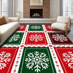 Festive Red Green Snowflake Collage Rug