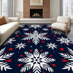 Dark Navy White Snowflakes Red Stars Rug