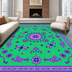 Vibrant Green Dragonfly Floral Medallion Rug