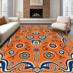 Orange Navy Floral Scroll Medallion Rug