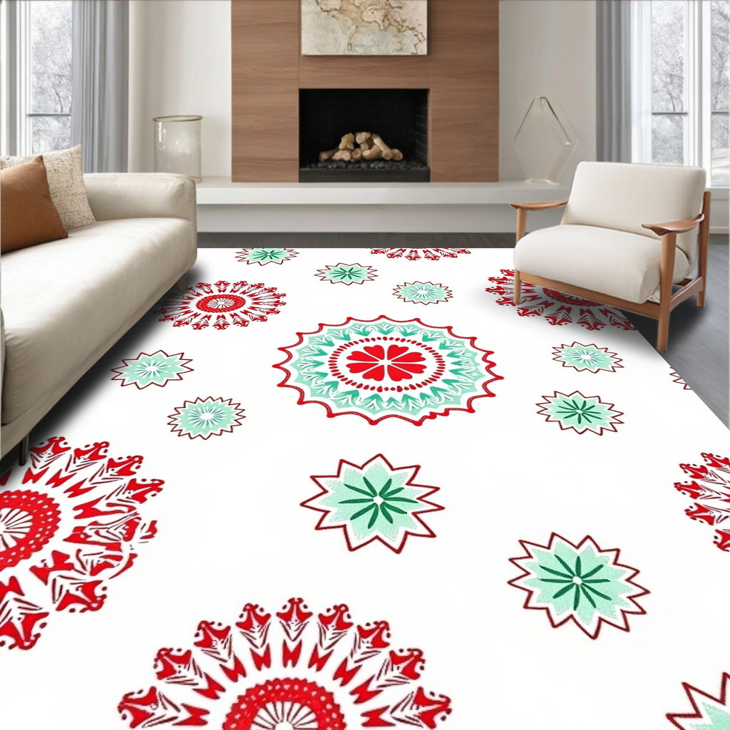 Red Mint Starburst Mandala Rug