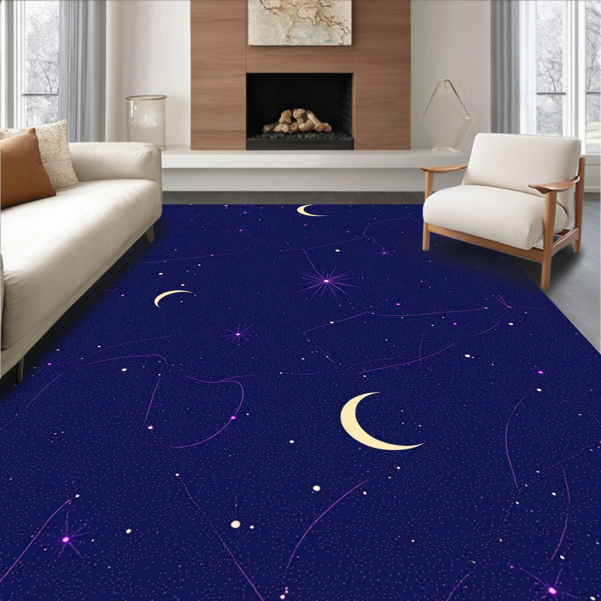 Deep Blue Constellation Moon Embrace Rug