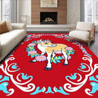 Red Floral Cow Garland Rug
