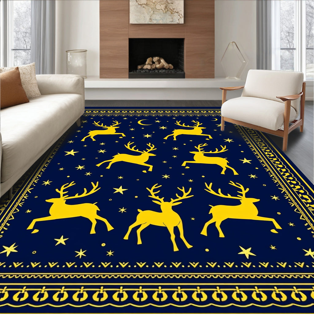 Golden Reindeer Night Sky Art Rug
