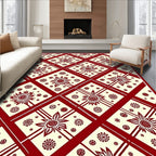 Deep Red Floral Diamond Medallion Rug